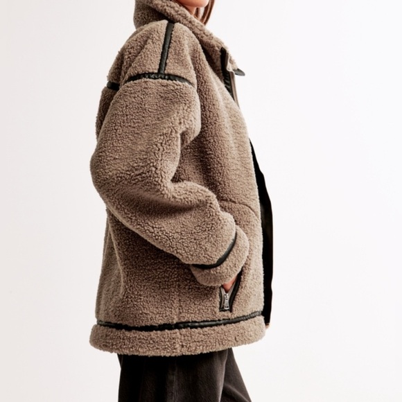 Abercrombie and Fitch Sherpa Aviator Jacket  Brown Size XL - Picture 2 of 6